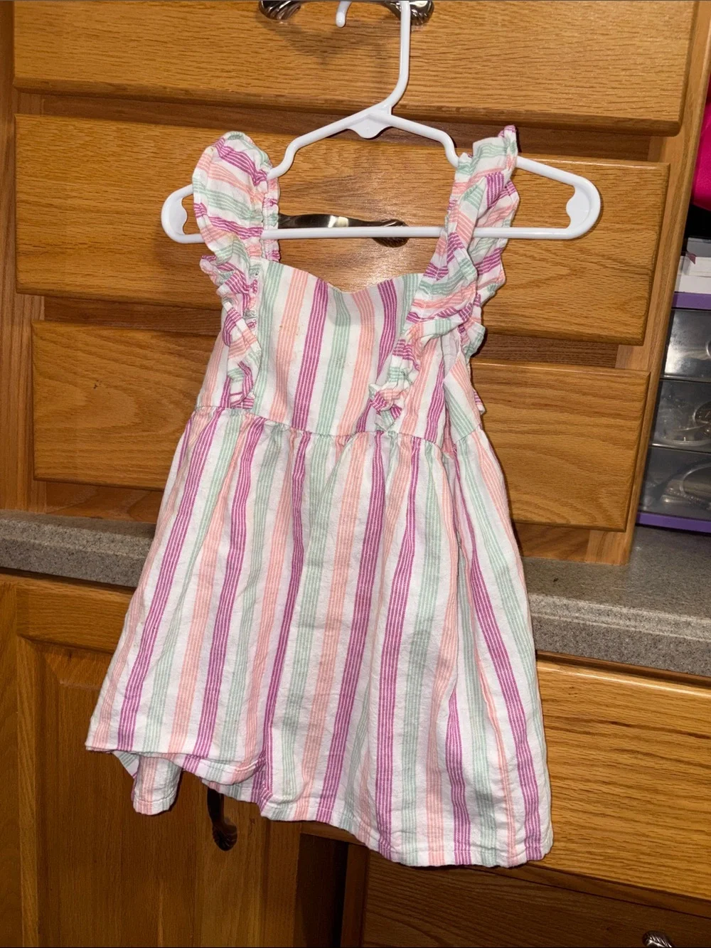 Carter's Pink, Mint & White Striped Ruffle Sundress